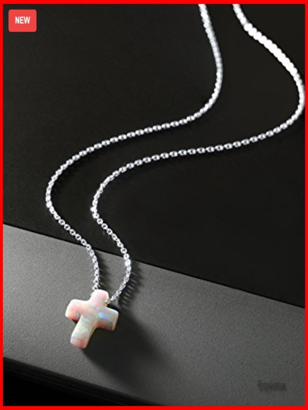 Sterling Silver Opal Cross Pendant Necklace With 18 Inch Chain View 4